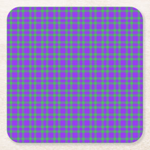 Purple Green Plaid Pattern Square Paper Coaster
