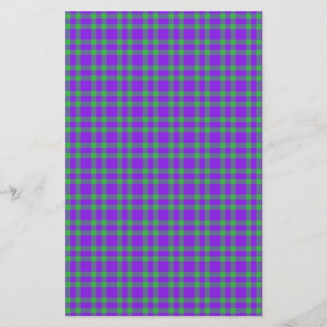Purple Green Plaid Pattern Stationery (Front)