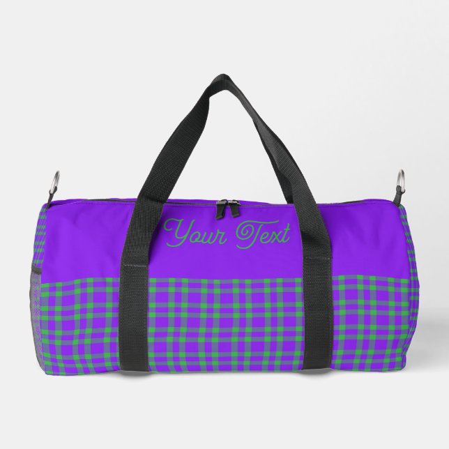 Purple Green Plaid Personalise Pattern Small Duffle Bag (Back)