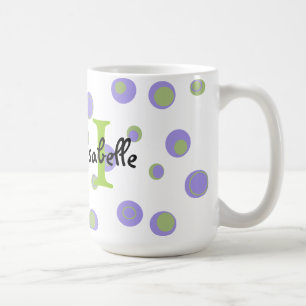 Purple Green Polka Dots Monogrammed Coffee Mug