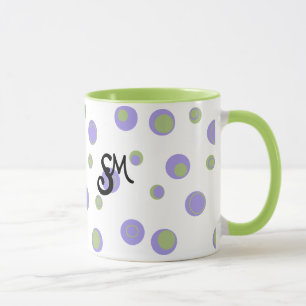 Purple Green Polka Dots Monogrammed Mug