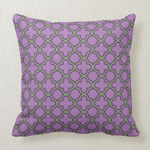 Purple & Green Quatrefoil French Classic Geometric Cushion