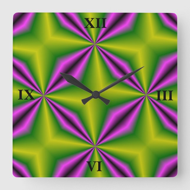 purple green Rainbow Square Wall Clock (Front)