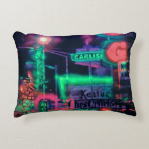 Purple Green Red Neon Lights Rainy Night Decorative Cushion