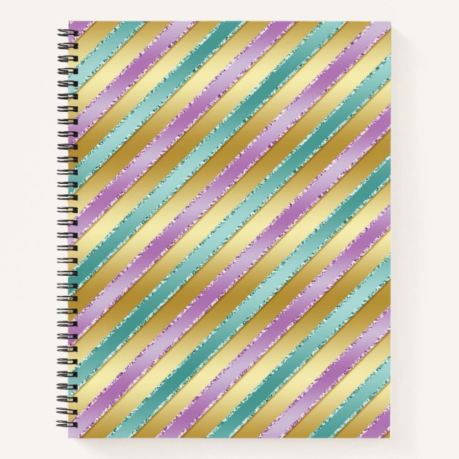 PURPLE & GREEN RIBBON LOOK PATTERNS NOTEBOOK (Front)