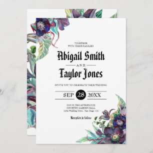 Purple & Green Romantic Gothic Lenten Rose Wedding Invitation
