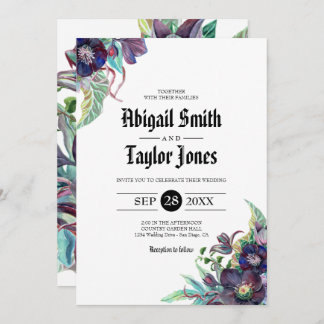 Purple & Green Romantic Gothic Lenten Rose Wedding Invitation