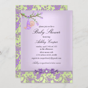 Purple & Green Rose Garden Baby Shower Invitation