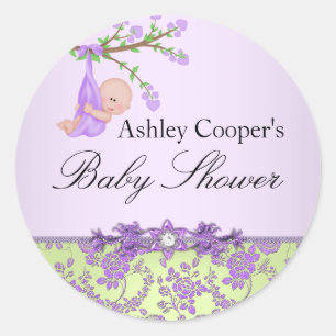 Purple & Green Rose Garden Baby Shower Sticker