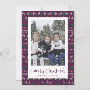 Purple Green Santa Claus Photo Christmas Cards