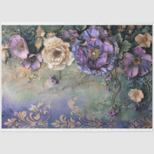 Purple Green Shabby Chic tattered Floral & Demask  Tissue Paper