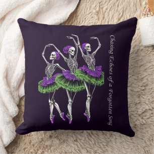 Purple Green Skeleton Ballerina Chasing Echoes Cushion