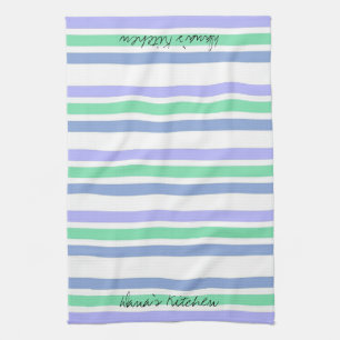 Purple Green Stripe Kitchen Hand Towel