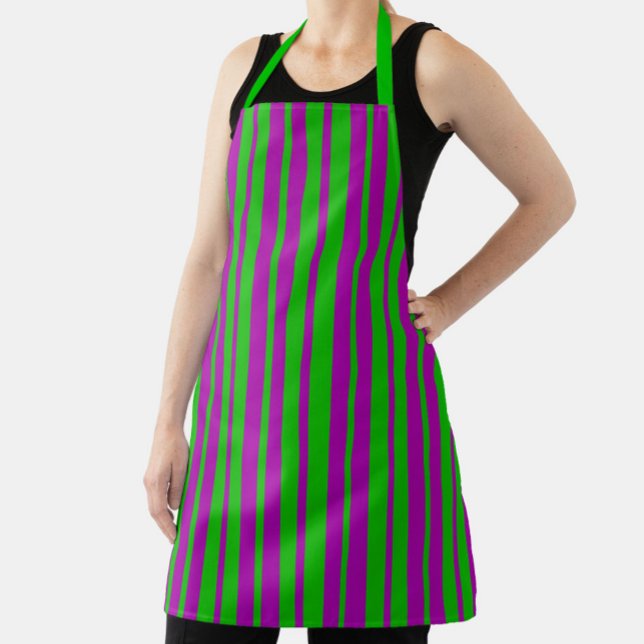 Purple Green Stylish Stripes Pattern Design  Apron (Creator Uploaded)