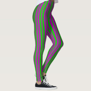 Purple Green Stylish Stripes Pattern Design Leggings
