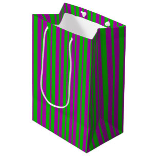 Purple Green Stylish Stripes Pattern Design Medium Gift Bag