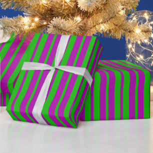 Purple Green Stylish Stripes Pattern Design Wrapping Paper