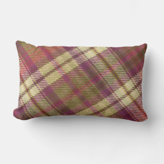 Purple Green Tan Angled Modern Plaid Lumbar Cushion
