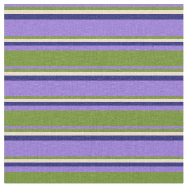 Purple, Green, Tan & Midnight Blue Lines Fabric (Close Up)