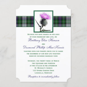 Purple Green Tartan Thistle Wedding Invitation