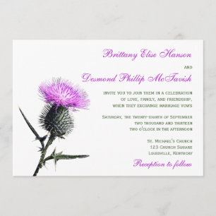 Purple Green Thistle Wedding Invitation