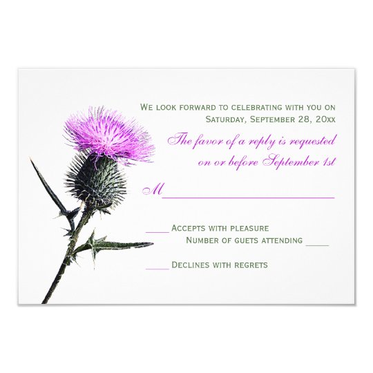 Purple Green Thistle Wedding RSVP Card