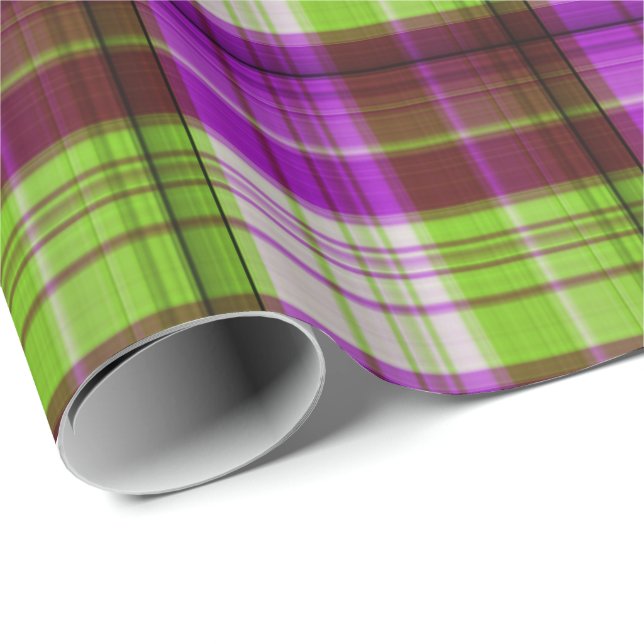 Purple Green Tones Plaid Check Pattern Wrapping Paper (Roll Corner)