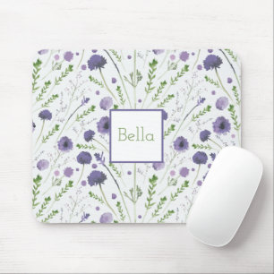 Purple Green Tossed Flower Personalised Mouse Pad