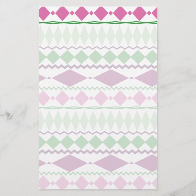 Purple Green Tribal Geometric Pattern Stationery (Front)