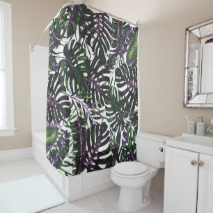Purple Green Tropical Palm Leaves Summer Island Shower Curtain