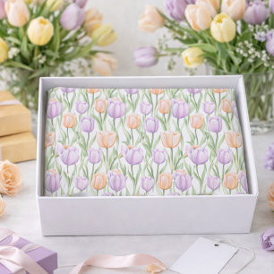 Purple Green Watercolor Floral Tulip Pattern Tissue Paper