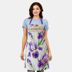 Purple Green Watercolor Flower Custom Name Apron