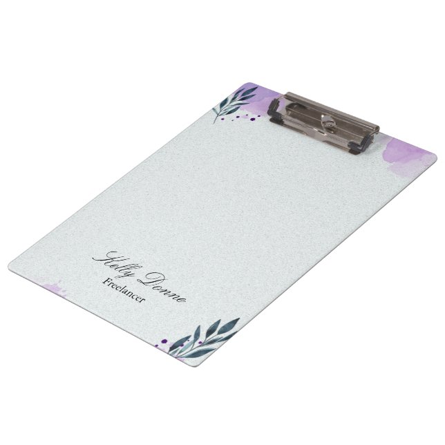 Purple green watercolor leaves clipboard (Angled)