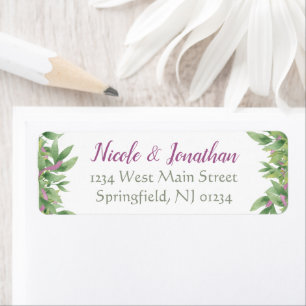 Purple & Green Watercolor Leaves - Return Address Label
