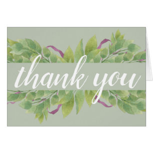 Purple & Green Watercolor Leaves Thank you