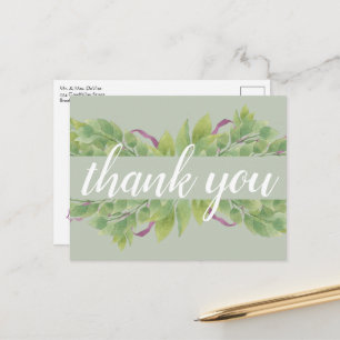 Purple & Green Watercolor Leaves - Thank you Postcard