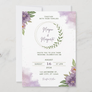 Purple & Green Watercolor Wedding Invitation
