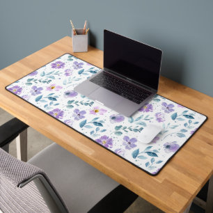 Purple Green Watercolor Wildflower Desk Mat