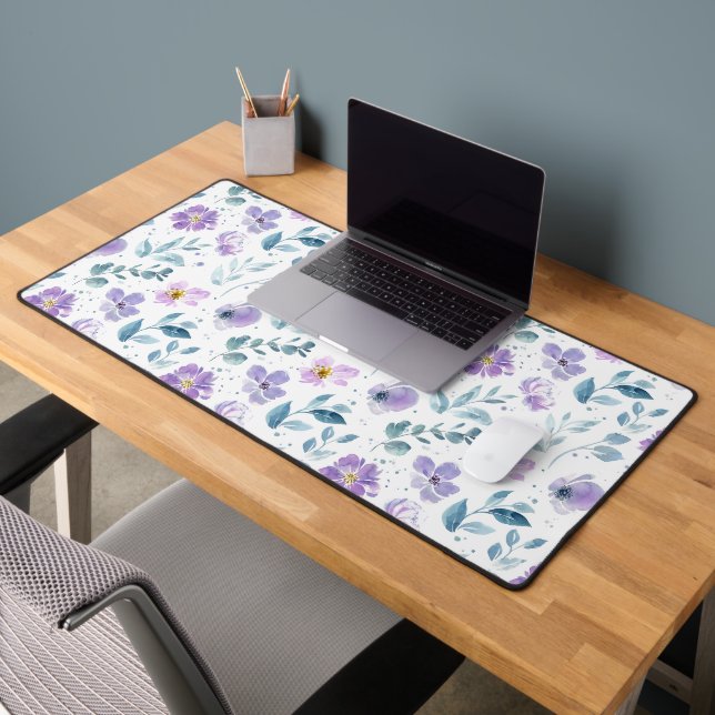 Purple Green Watercolor Wildflower Desk Mat (Office 2)