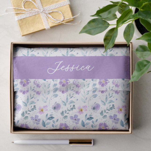Purple Green Watercolor Wildflower Name Tissue Paper (Gift)