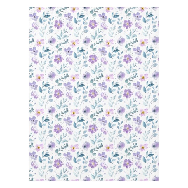 Purple Green Watercolor Wildflower Tablecloth (Front)