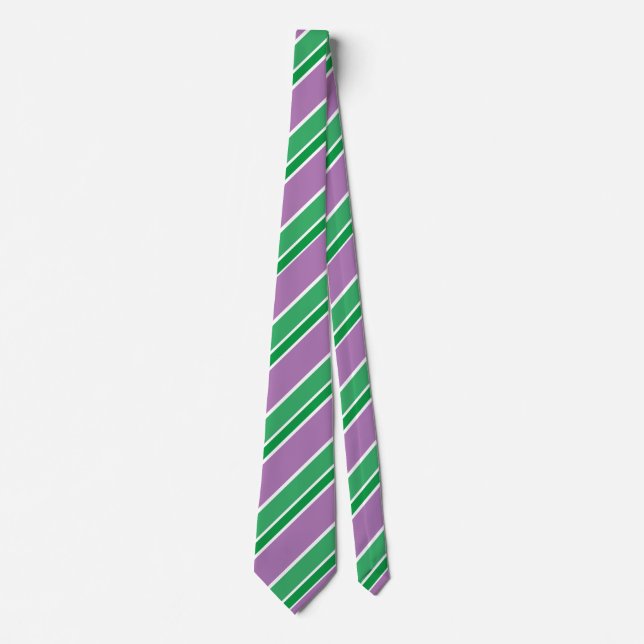 Purple Green White Diagonal Candy Stripes Striped Tie (Front)