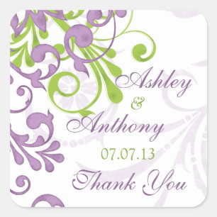 Purple Green White Floral Wedding Favour Tag