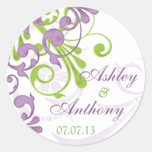 Purple Green White Floral Wedding Stickers