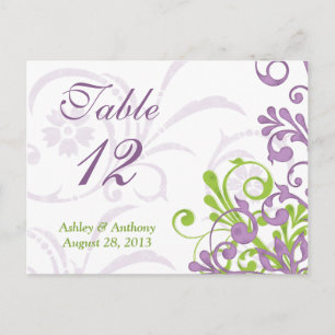 Purple Green White Floral Wedding Table Cards
