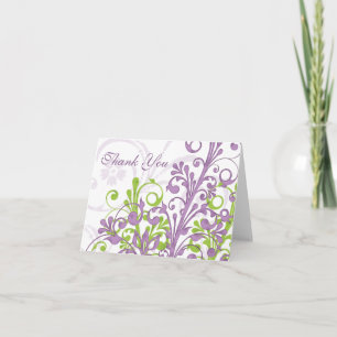 Purple Green White Floral Wedding Thank You Card