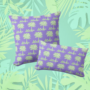 Purple Green White Palm Aloha Tropical  Cushion