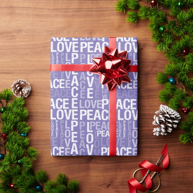Purple Green White Peace Love     Wrapping Paper (Holiday Gift)