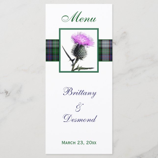 Purple, Green, White, Tartan and Thistle Menu Card (Front)