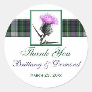 Purple, Green, White Tartan Thistle 1.5" Sticker